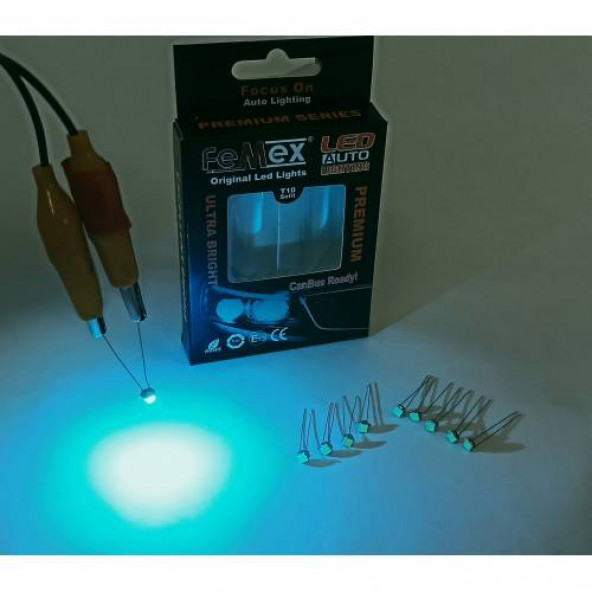 FEMEX Premium T5 T4 10lu İnce Bacaklı Kıl Led Mini Led Ampul Parlak Turkuaz