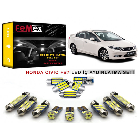 Honda Civic FB7 2013 ve sonrası LED İç Aydınlatma Ampul Seti FEMEX Parlak Beyaz