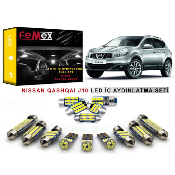 Nissan Qashqai J10 LED İç Aydınlatma Ampul Seti FEMEX Parlak Beyaz