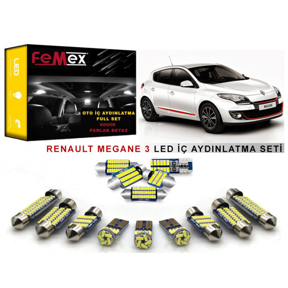 Renault Megane 3 LED İç Aydınlatma Ampul Seti FEMEX Parlak Beyaz ürün görseli