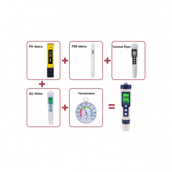5in1 Dijital Ph/tds/ec/tuzluluk/sıcaklık Metre Işıklı Test Cihazı Iletkenlik Kalem Model-5in1 Tds Metre-A89