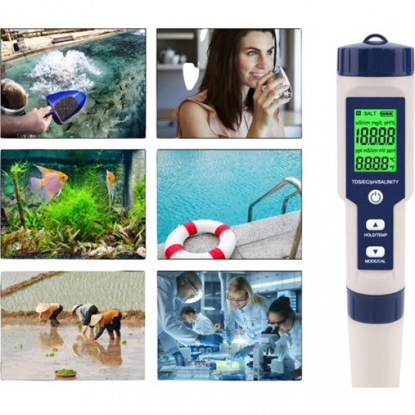 5in1 Dijital Ph/tds/ec/tuzluluk/sıcaklık Metre Işıklı Test Cihazı Iletkenlik Kalem Model-5in1 Tds Metre-A89 - 2