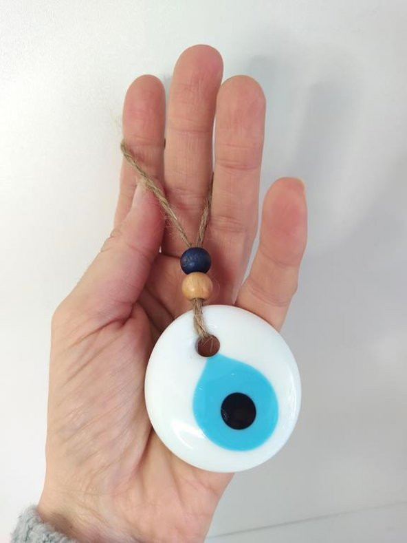 5 Adet Delikli Beyaz Nazar Boncuğu 5 cm Kötü Göz Kovucu İpli Ahşap Boncuklu Nazarlık Ağaç Süsü Ağaç Ev Bahçe Süsleme - 3