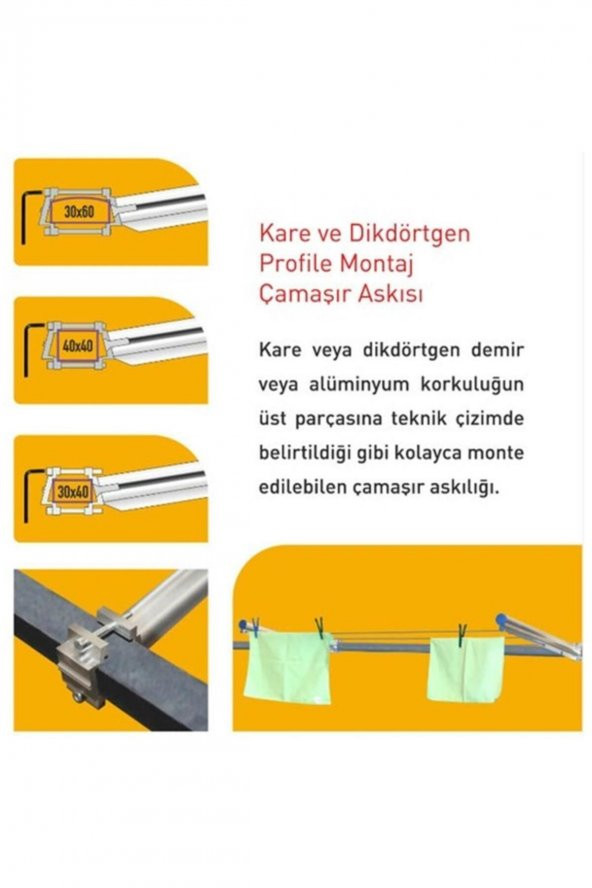Pakas Balkon Çamaşır Kurutma Askısı Askılığı Kare Profil Pks 02 - 5