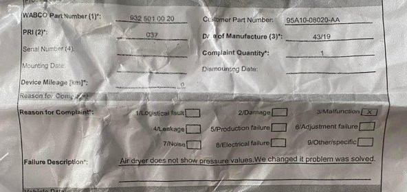 Wabco 9325010020 Hava Kurutucu Dağıtıcı 95A10-08020-AA 2.El - Resim 8