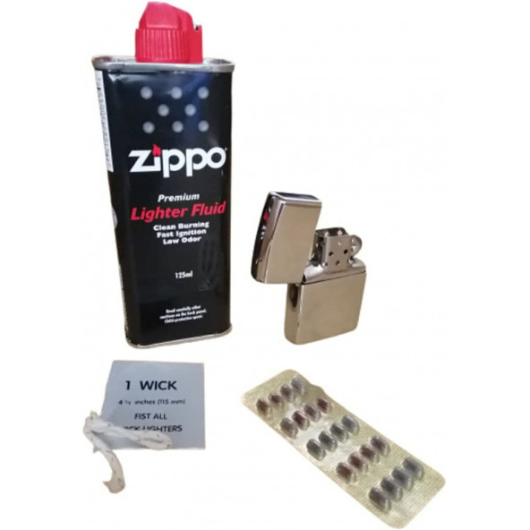 Zippo Benzini Çakmağı Çakmak Taşı Ve Fitil 4 Parça
