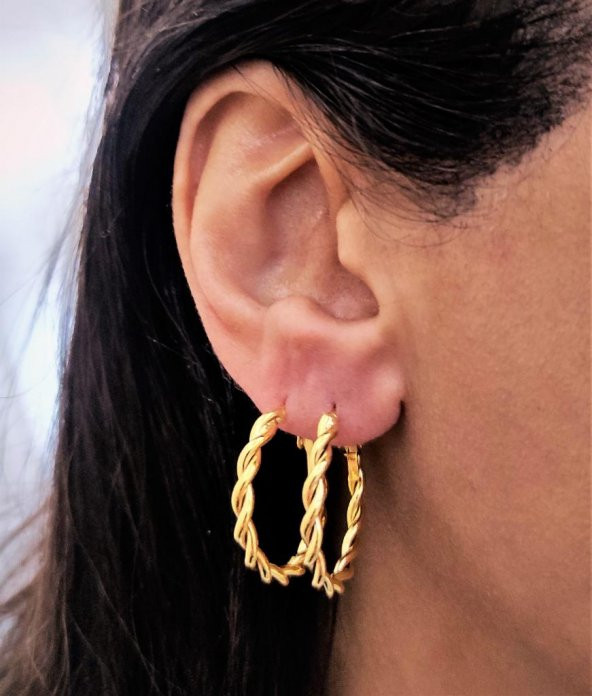 GOLD KAPLAMA KALIN BURGU MODEL 15 MM HALKA KÜPE-00HK87 - 2