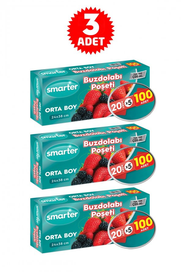 SMARTER 3 PAKET BUZDOLABI POŞET ORTA BOY ( 100 ADET X 3 )