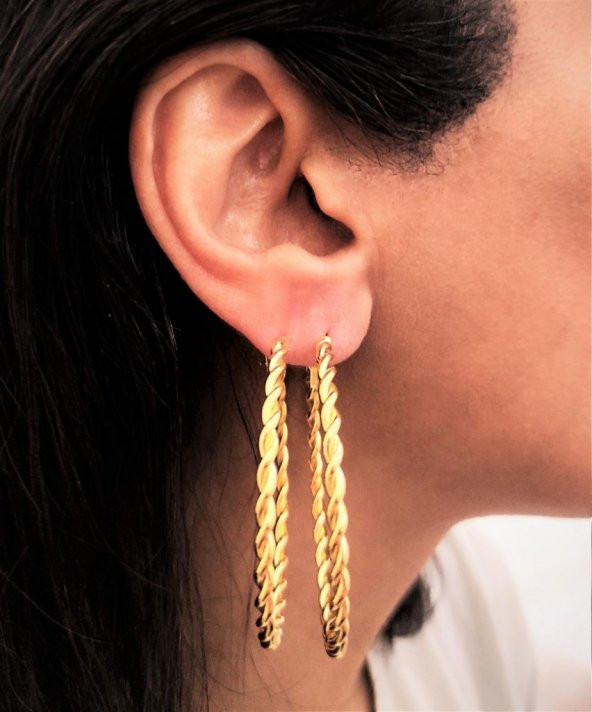 GOLD KAPLAMA KALIN BURGU MODEL 50 MM HALKA KÜPE-00HK89 - 2