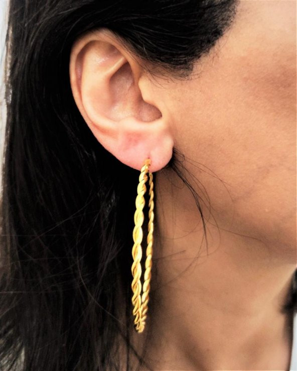 GOLD KAPLAMA KALIN BURGU MODEL 60 MM HALKA KÜPE-00HK90 - 3