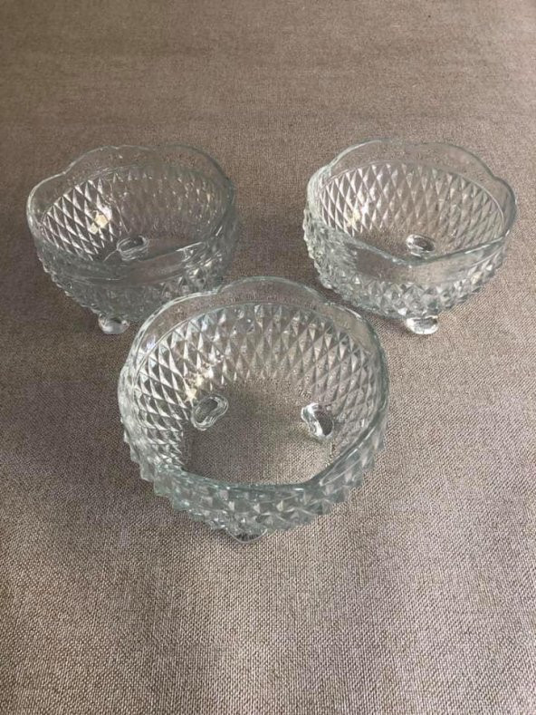 Vintage 3 Adet Kesme Cam Kristal Şekerlik - 9