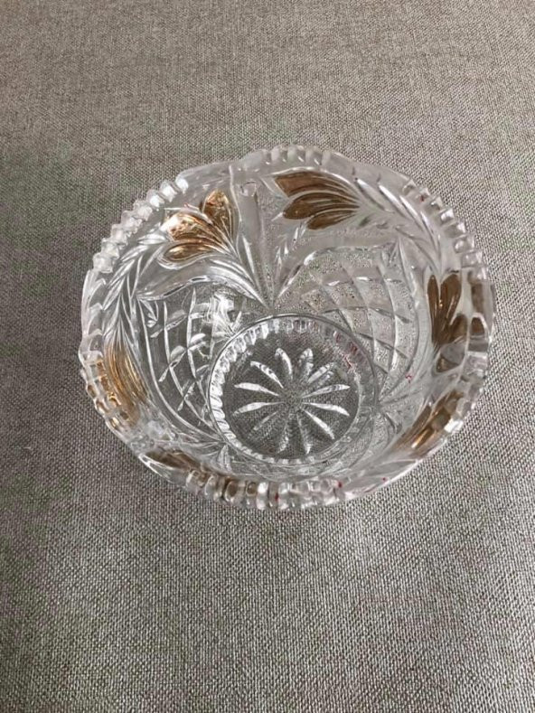 Vintage Kesme Cam Kristal Kapaklı Şekerlik - Resim 4