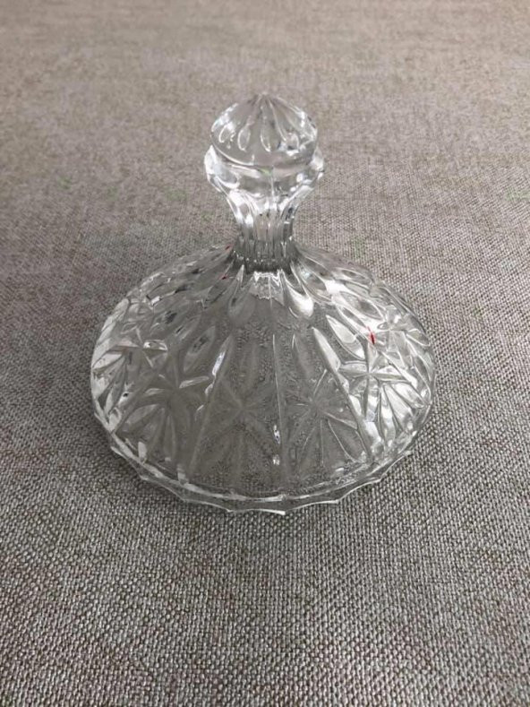Vintage Kesme Cam Kristal Kapaklı Şekerlik - Resim 5