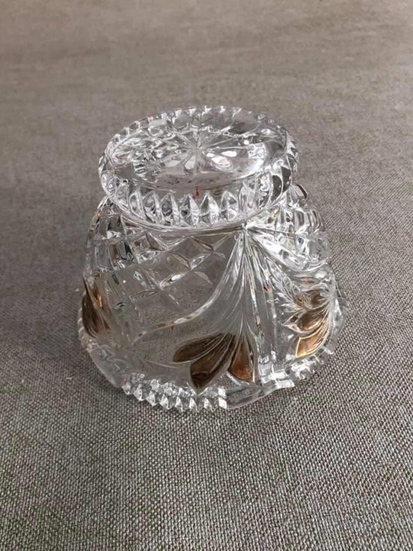 Vintage Kesme Cam Kristal Kapaklı Şekerlik - Resim 6