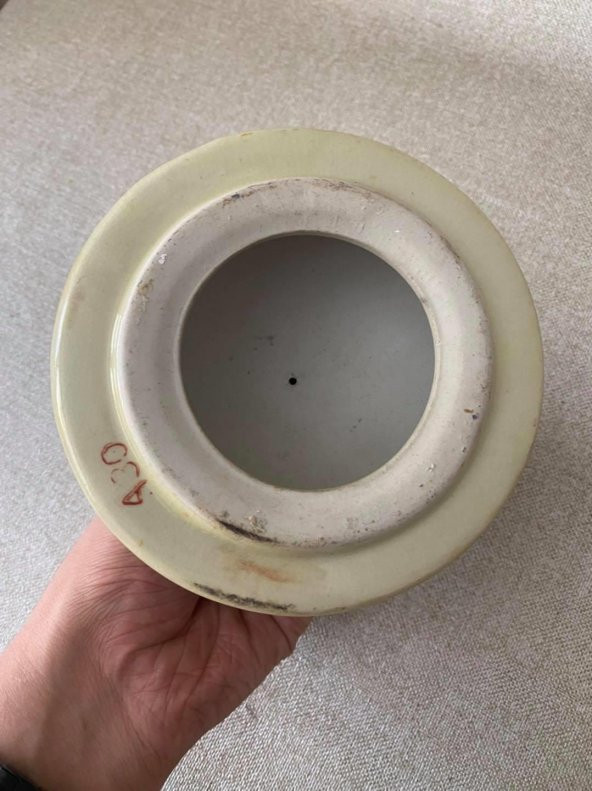 Kabartmalı İşlemeli El Boyası Vazo Kapağı 14cm - 3