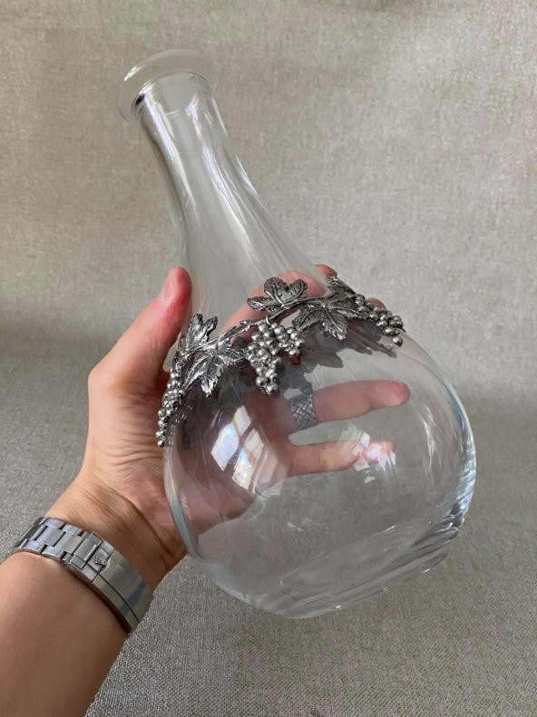 Gümüş Üzüm Salkım Detaylı Antika İtalyan Cam Vazo 25cm - 2