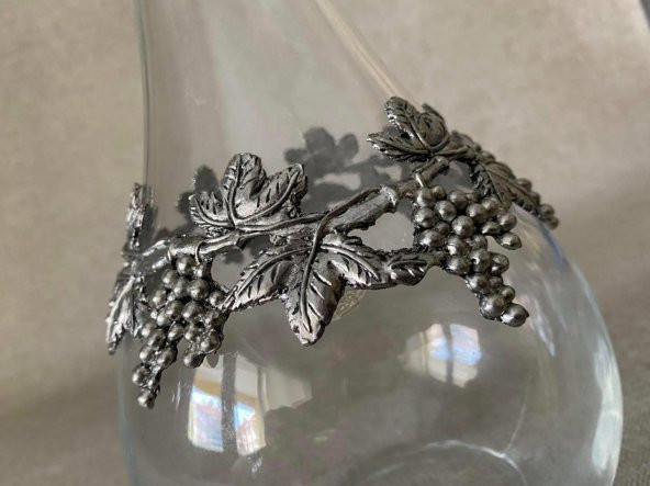 Gümüş Üzüm Salkım Detaylı Antika İtalyan Cam Vazo 25cm - 3