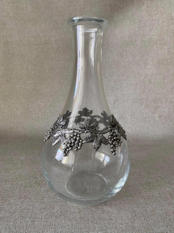 Gümüş Üzüm Salkım Detaylı Antika İtalyan Cam Vazo 25cm - 6