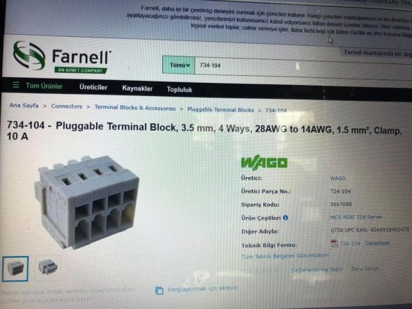 734-104 3,5 mm 4 Yollu Terminal Blok 28 AWG - 14 AWG - Resim 2