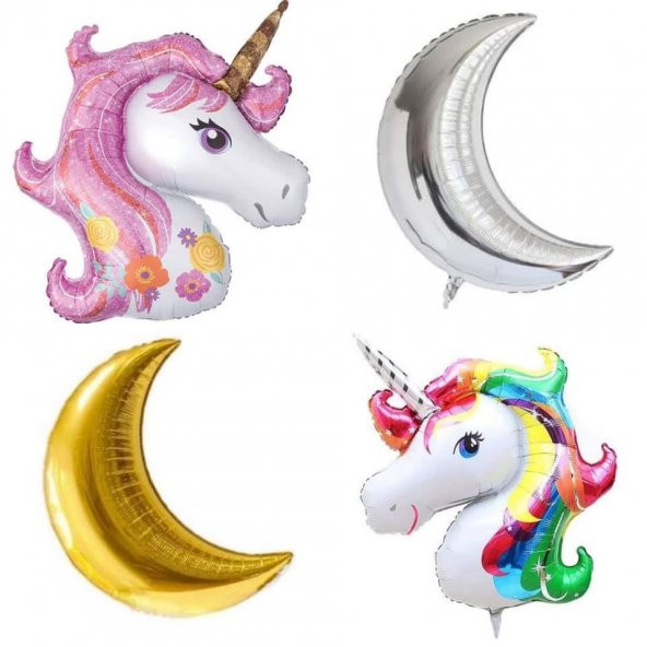 Unicorn Folyo Balon 302 Parça - Parti Kutlama için Helyum Balon