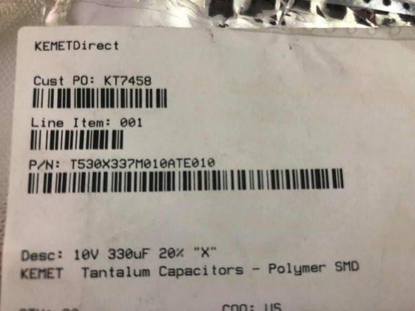Kemet 10V 330uF Tantalum-Polymer Kapasitör T530X337M010ATE010 18 Adet - Resim 3