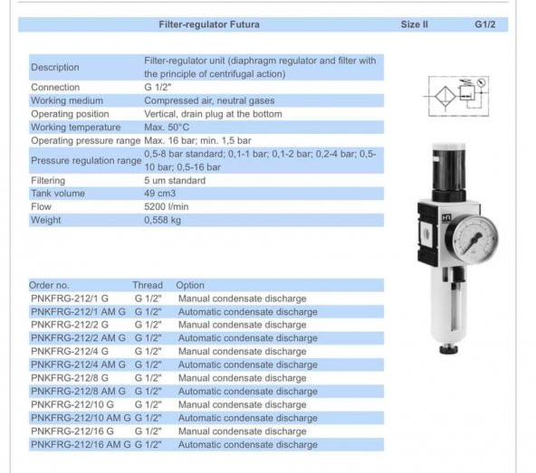 KFRG-212/10 Filtre Regülatörü - Pnömatik Otomatik Tahliye Valfi G 1/2 - 3