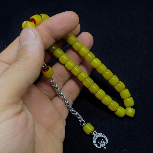 Çubuk Malzeme Püsküllü Kesme Model 9-8mm Hareli Sıkma Kehribar Tesbih