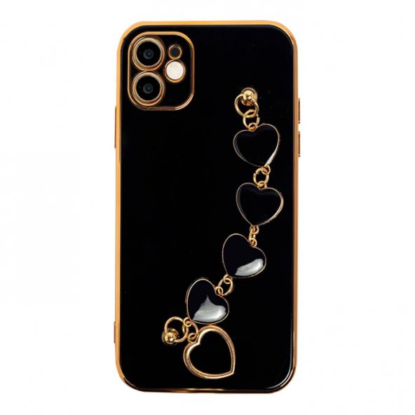 iPhone 12 Kalp Bileklik Tutuculu Lüx Silikon Askılı Kılıf