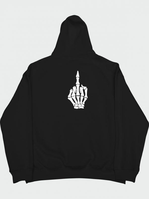 TST TEKSTİL Oversize Unisex İskelet Orta Parmak Sırta Baskılı Hoodie