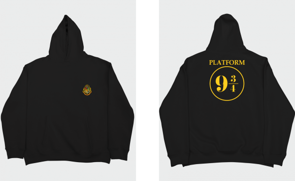 TST TEKSTİL Oversize Unisex Harry Potter Hogwarts Express Çift Taraf  Baskılı Hoodie