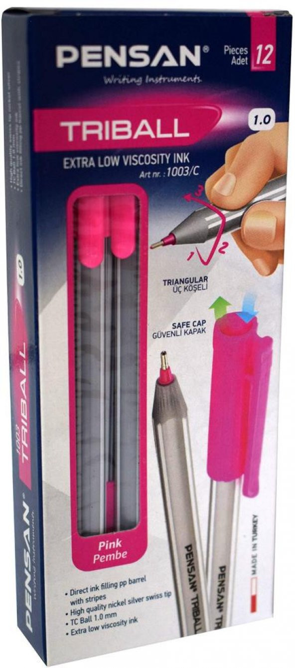Pensan Tükenmez Kalem Triball 1.0 MM Bilye Uç Pembe 12 Lİ 1003 - Resim 2