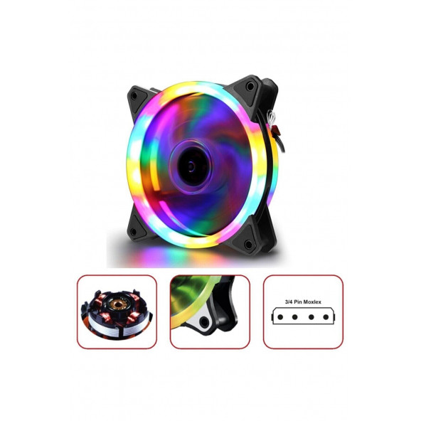 ZR-101 1800RPM Rainbow RGB Kasa Fanı 12cm Renkli Gökkuşağı Fanı 0.3A A19 3 ADET