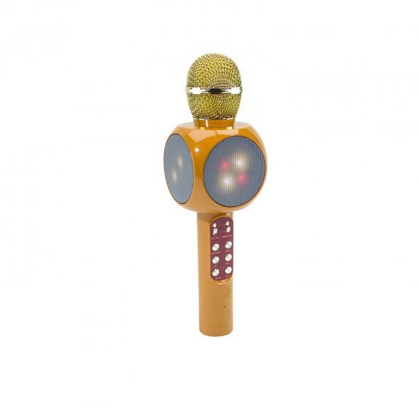 Karaoke Mikrofon Bluetoothlu Işıklı Şarjlı Süper Karaoke Sarı