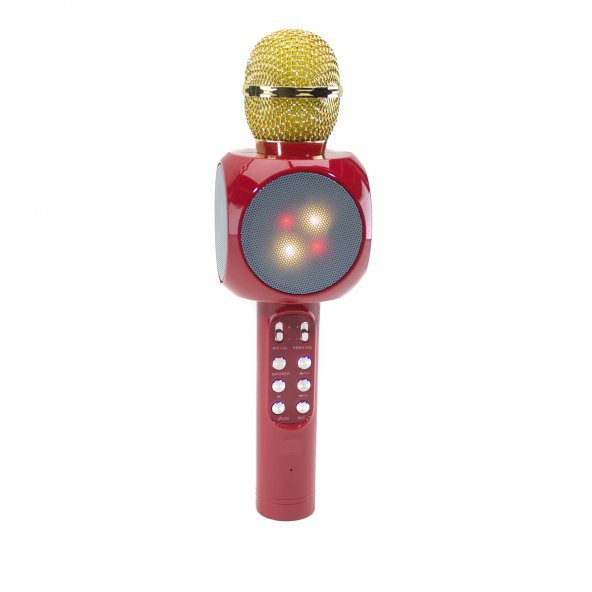 Karaoke Mikrofon Bluetoothlu Işıklı Şarjlı Süper Karaoke Red