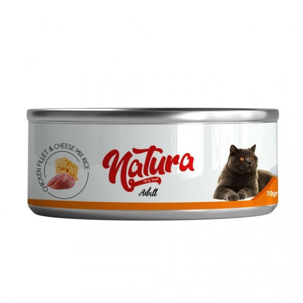 Natura Tavuk Fileto&Peynir Et Suyu İçinde Pirinçli Kedi Konservesi 70Gr