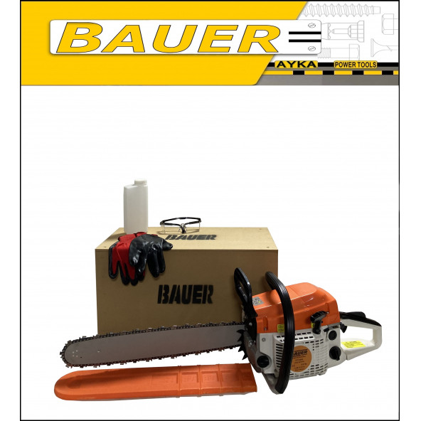 Bauer Ahşap Kasalı 9500 Turbo Benzinli Testere Ağaç Odun Dal Kesme Makinesi Motorlu Testere Orman Motoru