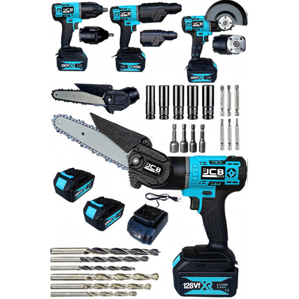 Projcb Plus American 1 Kafa 4 Başlıklı Mega Set Sds Plus Matkap Dal Budama Spiral Taşlama Somun Sıkma +2 Batarya