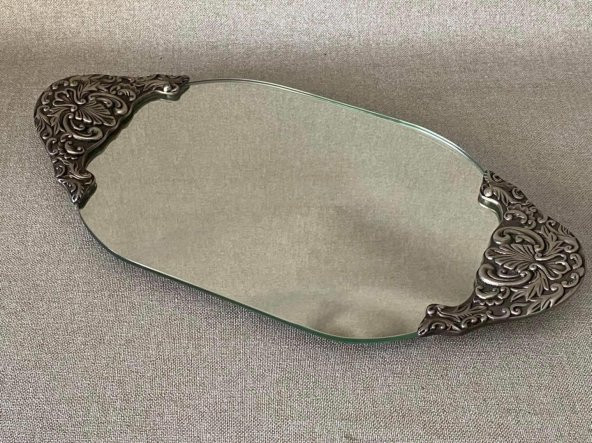 Antika Gümüş Aynalı Tepsi 40x20cm