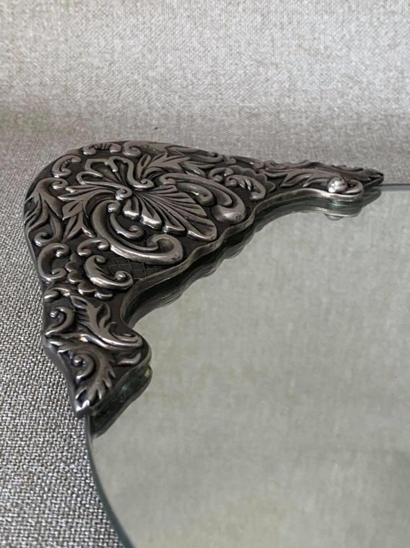 Antika Gümüş Aynalı Tepsi 40x20cm - 4