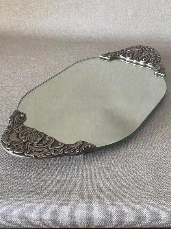 Antika Gümüş Aynalı Tepsi 40x20cm - 6