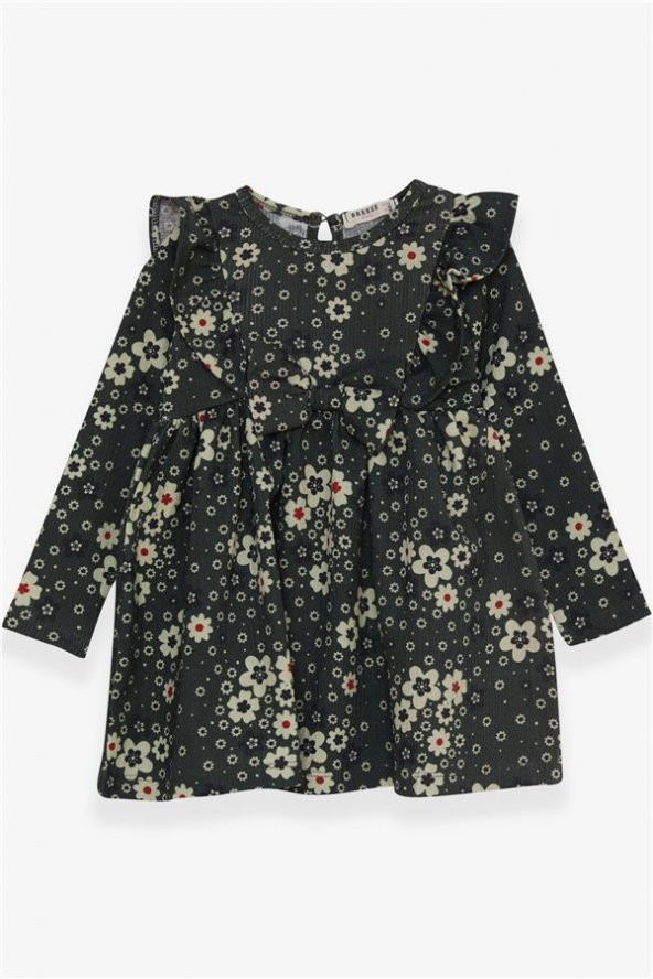 Kız Çocuk Uzun Kollu Elbise Çiçek Desenli Koyu Yeşil Soft (1.5-5 Yaş)