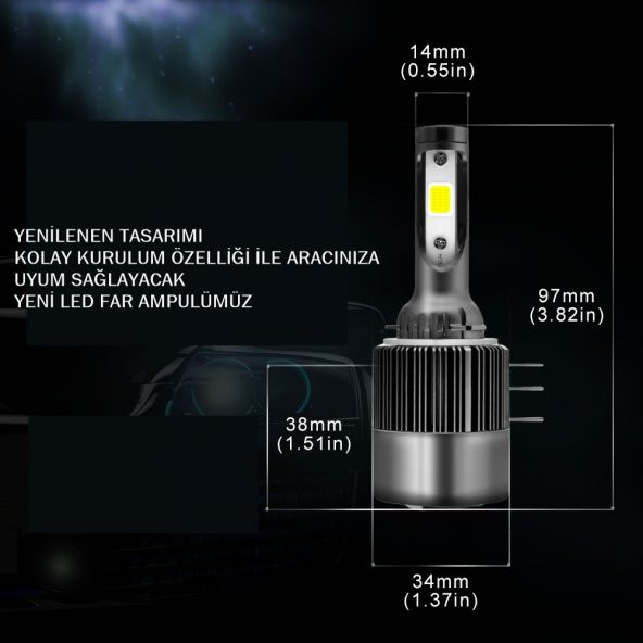 Led far ampulü H15 3570 chip 72W 11.000LM Canbus 12-24V / LAAM560-3 - 2