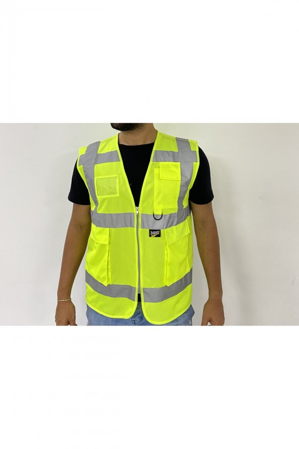 Yüksek Görünümlü Mühedis Yeleği 30 adet Sarı M Beden Yelek Reflektörlü Fermuarlı Reflektik