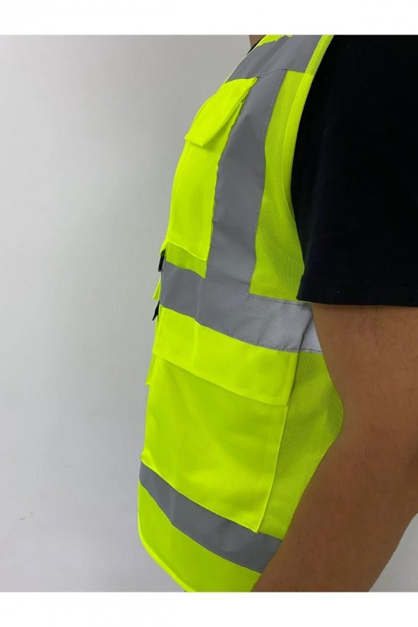 Yüksek Görünümlü Mühedis Yeleği  30 adet  Sarı 2XL Beden Yelek Reflektörlü Fermuarlı Reflektik - 3