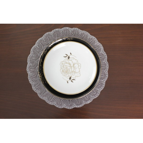 Runner Takımı 6 kişilik Venezia Gri Amerikan Servis Runner Ve Supla Seti 7 Parça Nakışlı Çeyiz Seti - 2