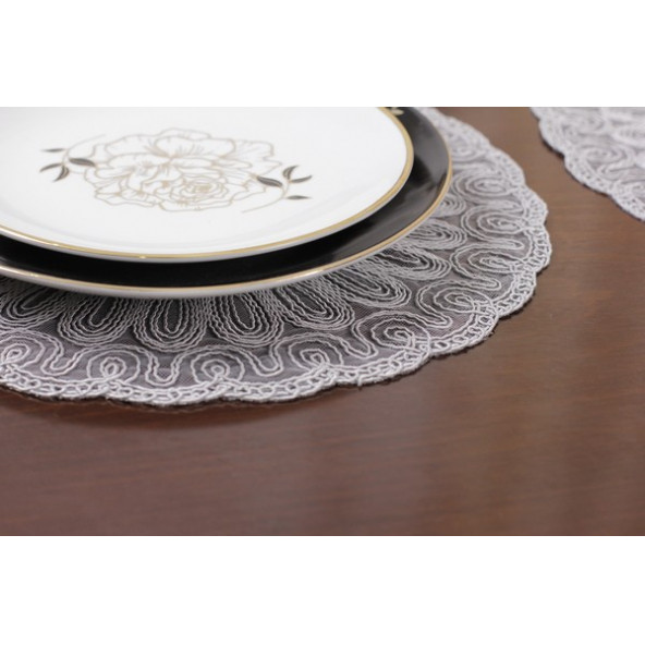 Runner Takımı 6 kişilik Venezia Gri Amerikan Servis Runner Ve Supla Seti 7 Parça Nakışlı Çeyiz Seti - 3