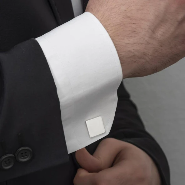 Kare Düz Gümüş Kol Düğmesi - 6