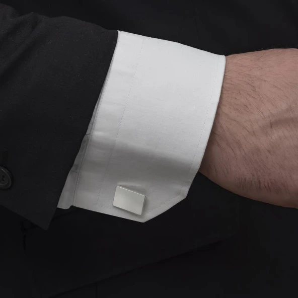 Dikdörtgen Düz Gümüş Kol Düğmesi - 2