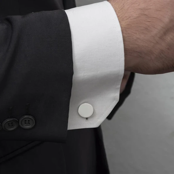 Yuvarlak Düz Gümüş Kol Düğmesi - 4