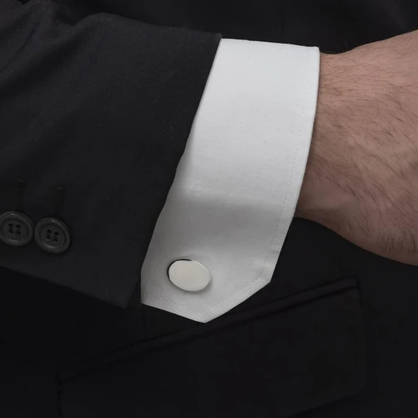 Oval Düz Gümüş Kol Düğmesi - 2